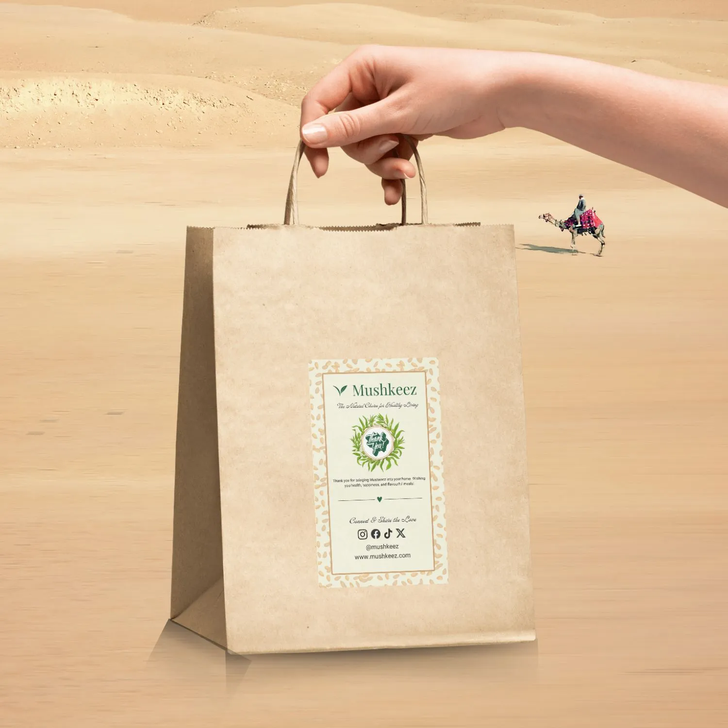 Mushkeez early sesame oil shopping bag sample during brand development